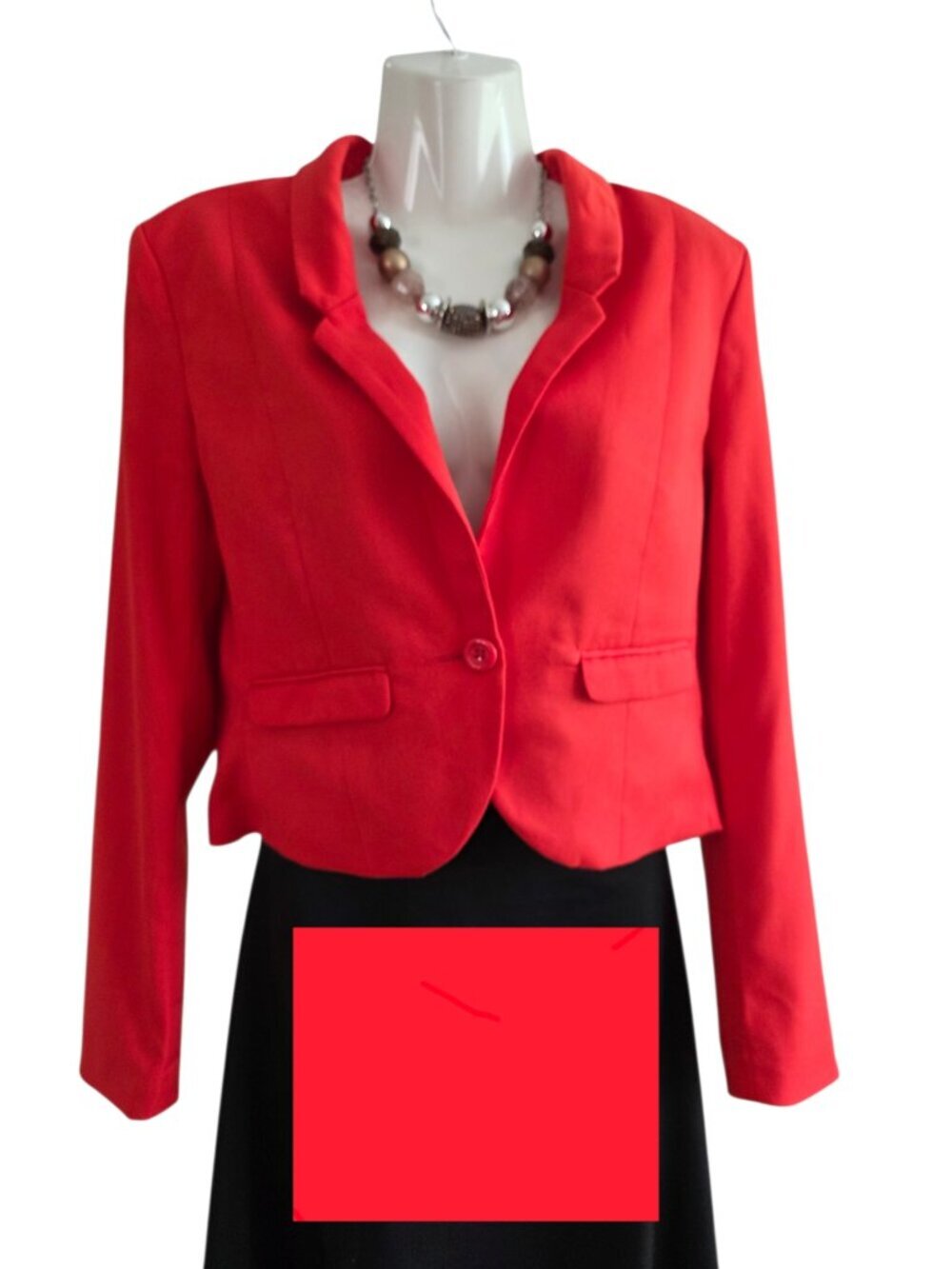 CORAL RED CROP ONE-BUTTON BLAZER SIZE 10
